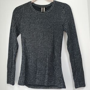 BCBGMaxAzria Black & Silver Metallic Long Sleeve Top Sz XS